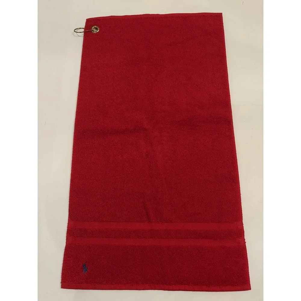 Ralph Lauren Polo Scarlet‎ Cotton Golf Towel Brass Grommet 16x29 Red, Pony